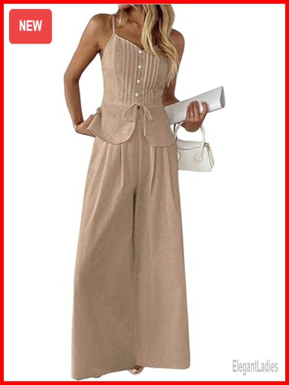 Sleeveless Peplum Cami and Wide Leg Pants Set Summer Outfit
